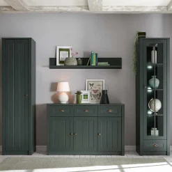 Wohnen Wohnwände|Wohnwand*Dunkelgrüne Country Möbel Set - Niestov (vierteilig)