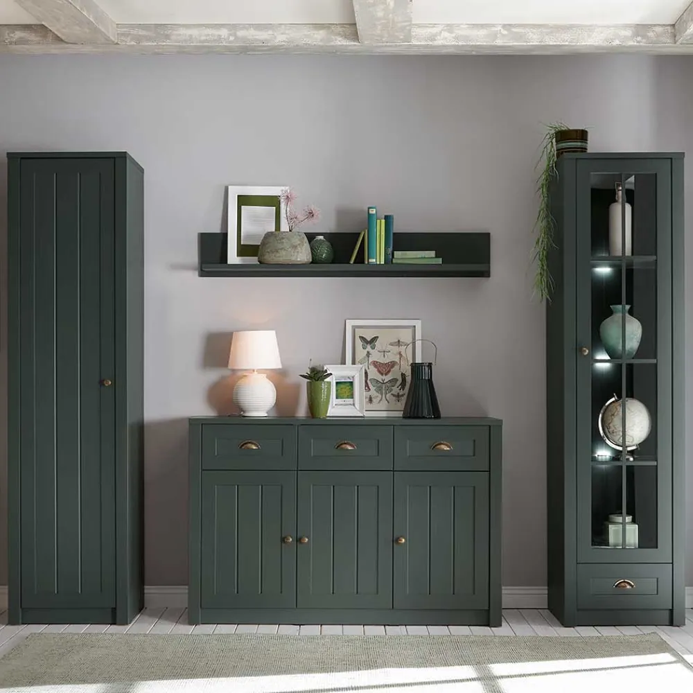 Wohnen Wohnwände|Wohnwand*Dunkelgrüne Country Möbel Set - Niestov (vierteilig)