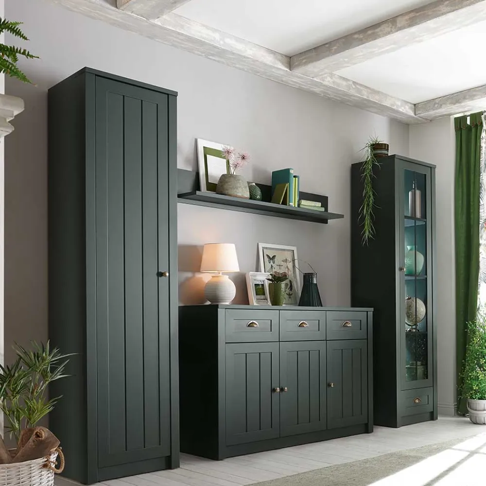 Wohnen Wohnwände|Wohnwand*Dunkelgrüne Country Möbel Set - Niestov (vierteilig)