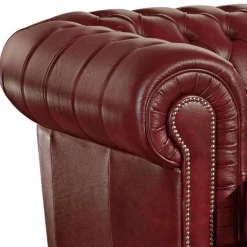 Wohnen Chesterfield Möbel|Sitzgruppe*Dunkelrote Ledergarnitur im Chesterfield Look - Tuguda (dreiteilig)