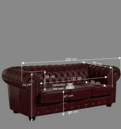 Wohnen Chesterfield Möbel|Sitzgruppe*Dunkelrote Ledergarnitur im Chesterfield Look - Tuguda (dreiteilig)