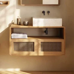 Wohnen Rattanmöbel|Waschtisch*Echtholz Waschtisch aus Teak mit Wiener Geflecht - Tiranny