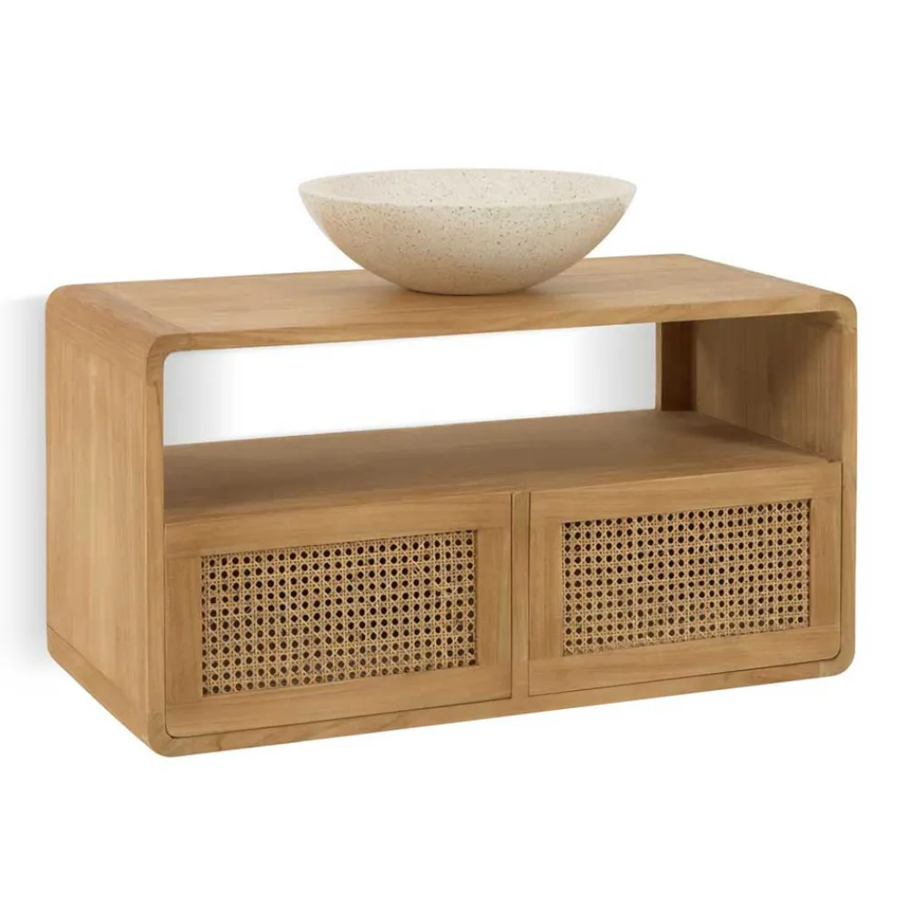 Wohnen Rattanmöbel|Waschtisch*Echtholz Waschtisch aus Teak mit Wiener Geflecht - Tiranny