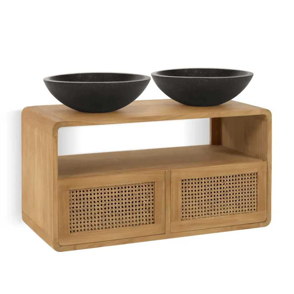 Wohnen Rattanmöbel|Waschtisch*Echtholz Waschtisch aus Teak mit Wiener Geflecht - Tiranny