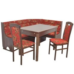 Wohnen Eckbank Set in Nussbaum Braun mit Rot - Baltymore (vierteilig)