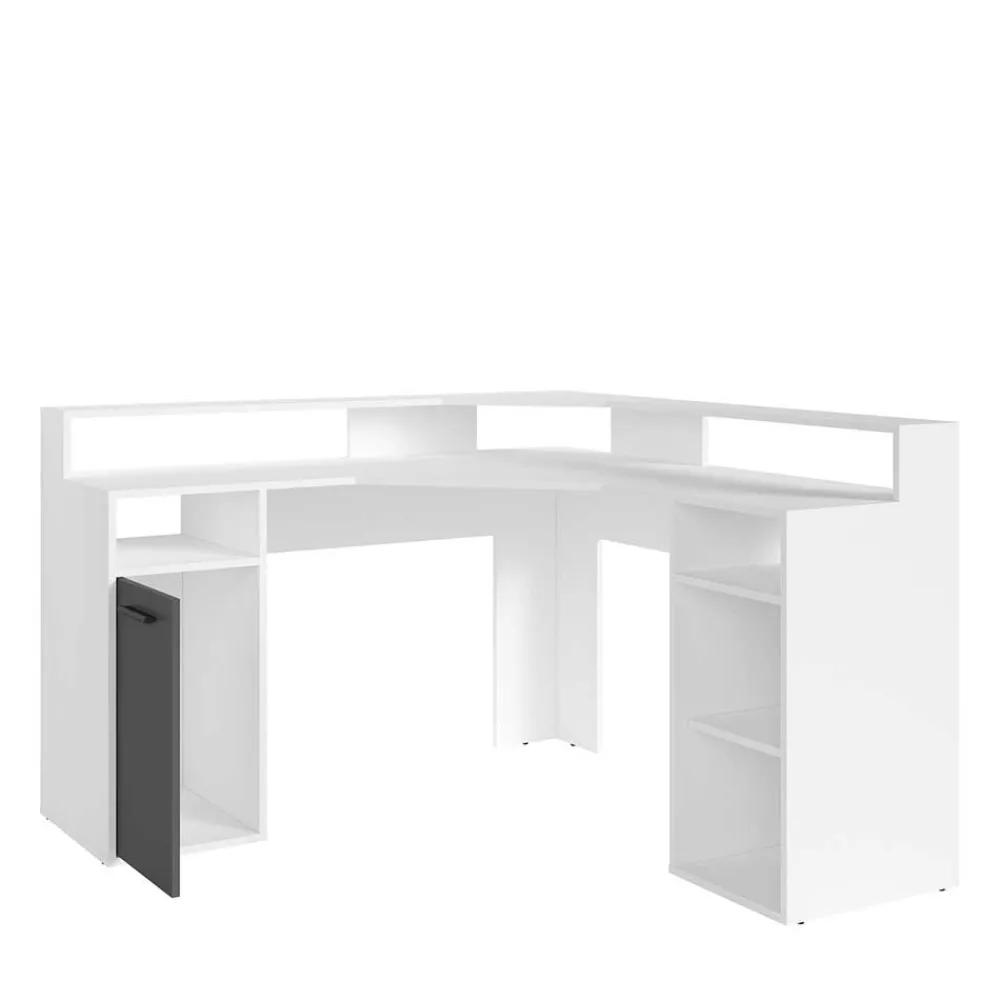 Wohnen Eck-Computertisch in Weiß mit Anthrazit - Leoyaro