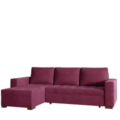 Wohnen Schlafsofas*Eckschlafsofa in Bordeaux Rot Samt - Adelisa