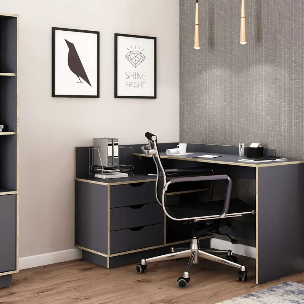 Wohnen Bürotische|Jugendzimmertische*Eckschreibtisch in Anthrazit - Latina