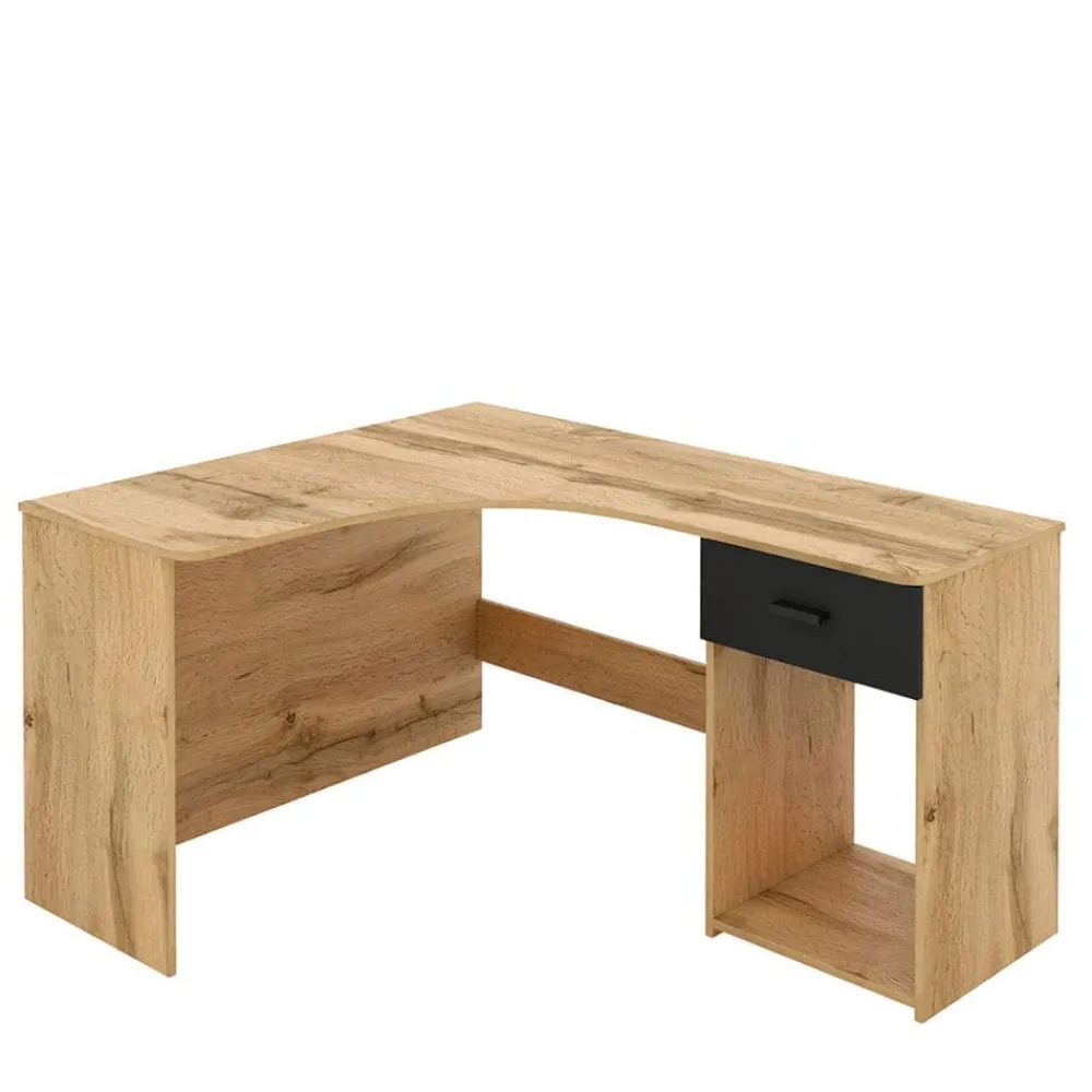 Kinder Wohnen Eckschreibtisch in Wildeiche Optik & Schwarzgrau - Endra