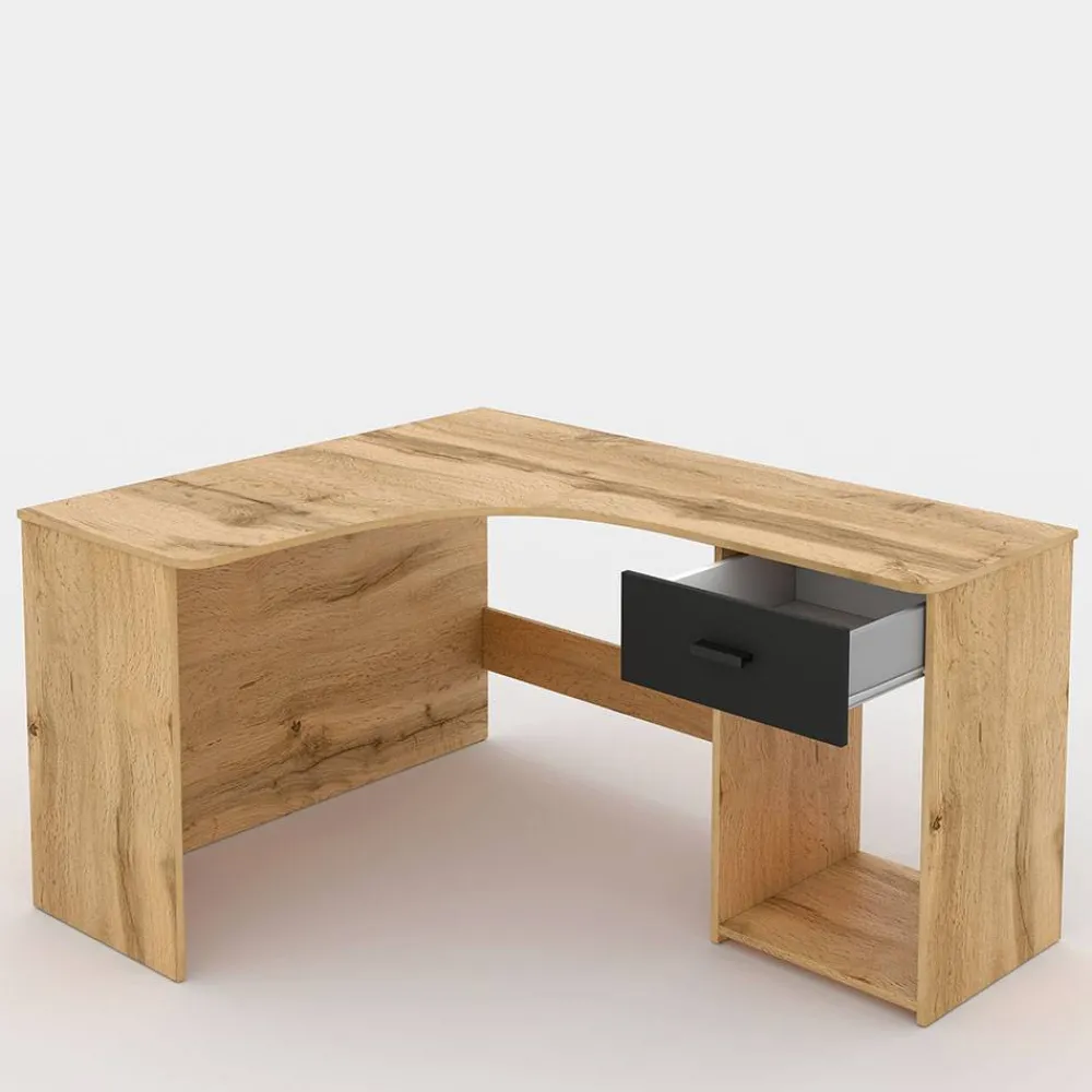 Kinder Wohnen Eckschreibtisch in Wildeiche Optik & Schwarzgrau - Endra