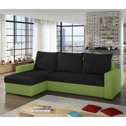 Wohnen Sofas|Sofa*Ecksofa mit Bettfunktion in Schwarz und Hellgrün - Donlazi