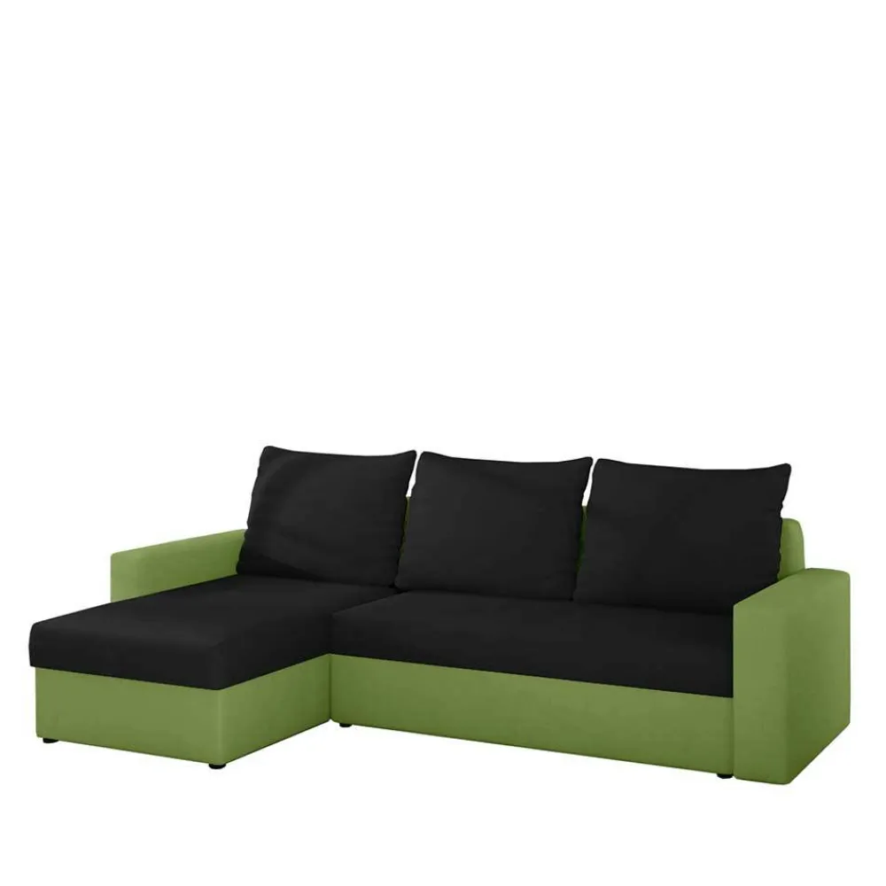 Wohnen Sofas|Sofa*Ecksofa mit Bettfunktion in Schwarz und Hellgrün - Donlazi