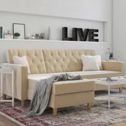 Wohnen Schlafsofas*Ecksofa mit Bettfunktion in Creme Samt - Mikolos