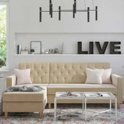 Wohnen Schlafsofas*Ecksofa mit Bettfunktion in Creme Samt - Mikolos