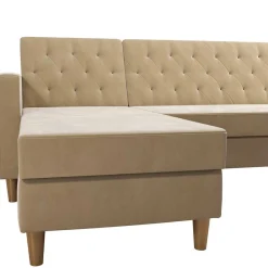 Wohnen Schlafsofas*Ecksofa mit Bettfunktion in Creme Samt - Mikolos
