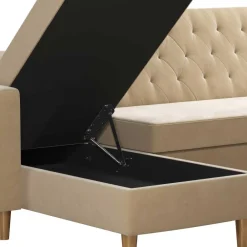 Wohnen Schlafsofas*Ecksofa mit Bettfunktion in Creme Samt - Mikolos