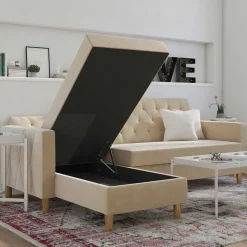Wohnen Schlafsofas*Ecksofa mit Bettfunktion in Creme Samt - Mikolos