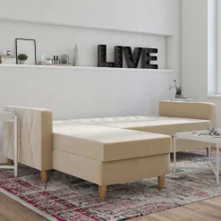 Wohnen Schlafsofas*Ecksofa mit Bettfunktion in Creme Samt - Mikolos