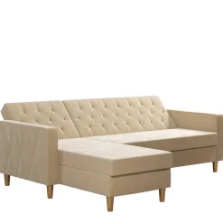 Wohnen Schlafsofas*Ecksofa mit Bettfunktion in Creme Samt - Mikolos