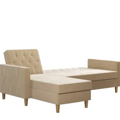 Wohnen Schlafsofas*Ecksofa mit Bettfunktion in Creme Samt - Mikolos
