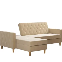 Wohnen Schlafsofas*Ecksofa mit Bettfunktion in Creme Samt - Mikolos