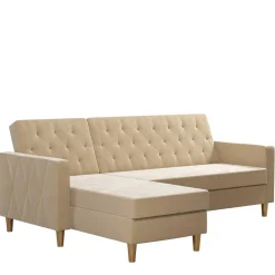 Wohnen Schlafsofas*Ecksofa mit Bettfunktion in Creme Samt - Mikolos