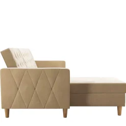 Wohnen Schlafsofas*Ecksofa mit Bettfunktion in Creme Samt - Mikolos