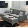 Wohnen Sofas|Sofa*Ecksofa mit Hocker in Hellgrau mit Chrom - Setians (zweiteilig)