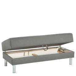 Wohnen Sofas|Sofa*Ecksofa mit Hocker in Hellgrau mit Chrom - Setians (zweiteilig)