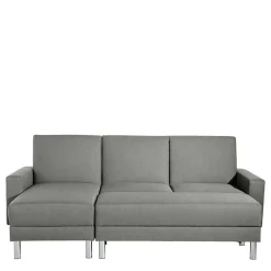 Wohnen Sofas|Sofa*Ecksofa mit Hocker in Hellgrau mit Chrom - Setians (zweiteilig)