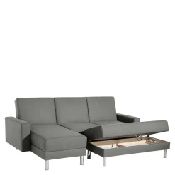 Wohnen Sofas|Sofa*Ecksofa mit Hocker in Hellgrau mit Chrom - Setians (zweiteilig)