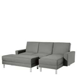 Wohnen Sofas|Sofa*Ecksofa mit Hocker in Hellgrau mit Chrom - Setians (zweiteilig)