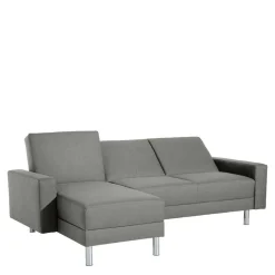 Wohnen Sofas|Sofa*Ecksofa mit Hocker in Hellgrau mit Chrom - Setians (zweiteilig)