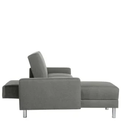 Wohnen Sofas|Sofa*Ecksofa mit Hocker in Hellgrau mit Chrom - Setians (zweiteilig)