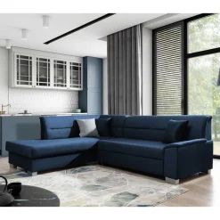 Wohnen Schlafsofas|Betten*Ecksofa mit Schlaffunktion in Blauschwarz Samtbezug - Lasalinas