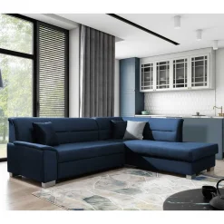 Wohnen Schlafsofas|Betten*Ecksofa mit Schlaffunktion in Blauschwarz Samtbezug - Lasalinas