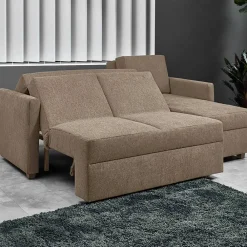 Wohnen Ecksofa mit Schlaffunktion in Taupe - Movito