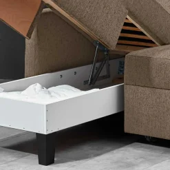 Wohnen Ecksofa mit Schlaffunktion in Taupe - Movito