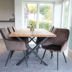 Wohnen Küchen-Essgruppen|Esszimmer Komplett*Edle Tischgruppe mit Samtsesseln - Dalma (siebenteilig)