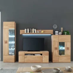 Wohnen Wohnwände|Wohnwand*Edle Wohnwand mit 320cm Breite Pontros in Eiche Bianco teilmassiv (vierteilig)