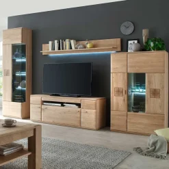 Wohnen Wohnwände|Wohnwand*Edle Wohnwand mit 320cm Breite Pontros in Eiche Bianco teilmassiv (vierteilig)