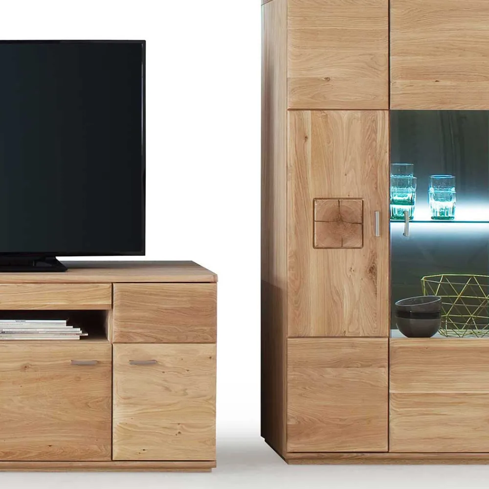 Wohnen Wohnwände|Wohnwand*Edle Wohnwand mit 320cm Breite Pontros in Eiche Bianco teilmassiv (vierteilig)