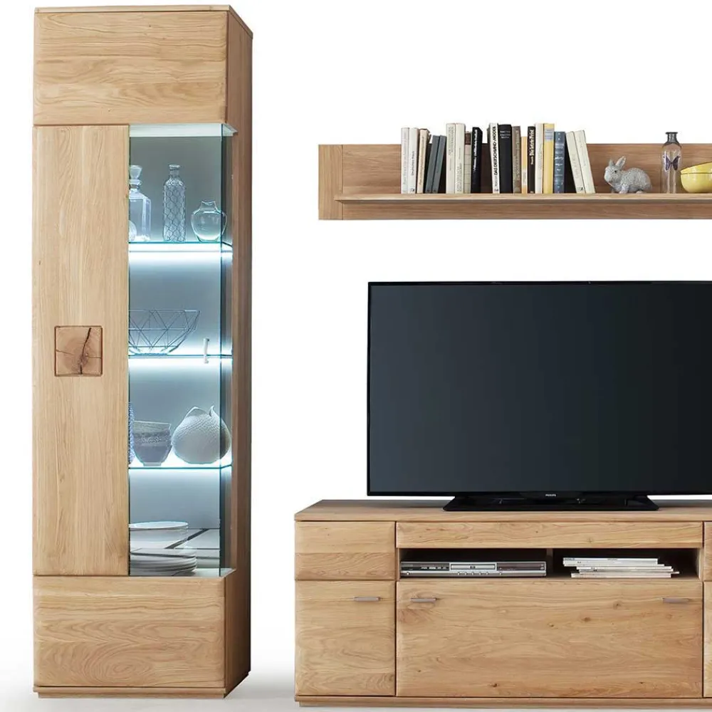 Wohnen Wohnwände|Wohnwand*Edle Wohnwand mit 320cm Breite Pontros in Eiche Bianco teilmassiv (vierteilig)