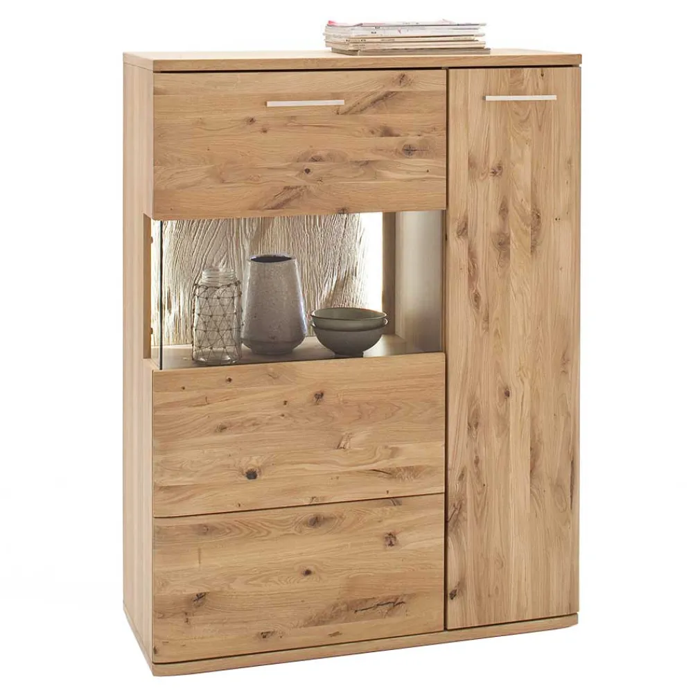 Wohnen Esszimmerschränke|Highboards*Eiche Bianco Highboard mit Glas Einsatz - Crokas I