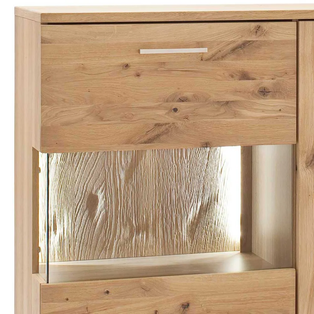 Wohnen Esszimmerschränke|Highboards*Eiche Bianco Highboard mit Glas Einsatz - Crokas I
