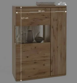 Wohnen Esszimmerschränke|Highboards*Eiche Bianco Highboard mit Glas Einsatz - Crokas I