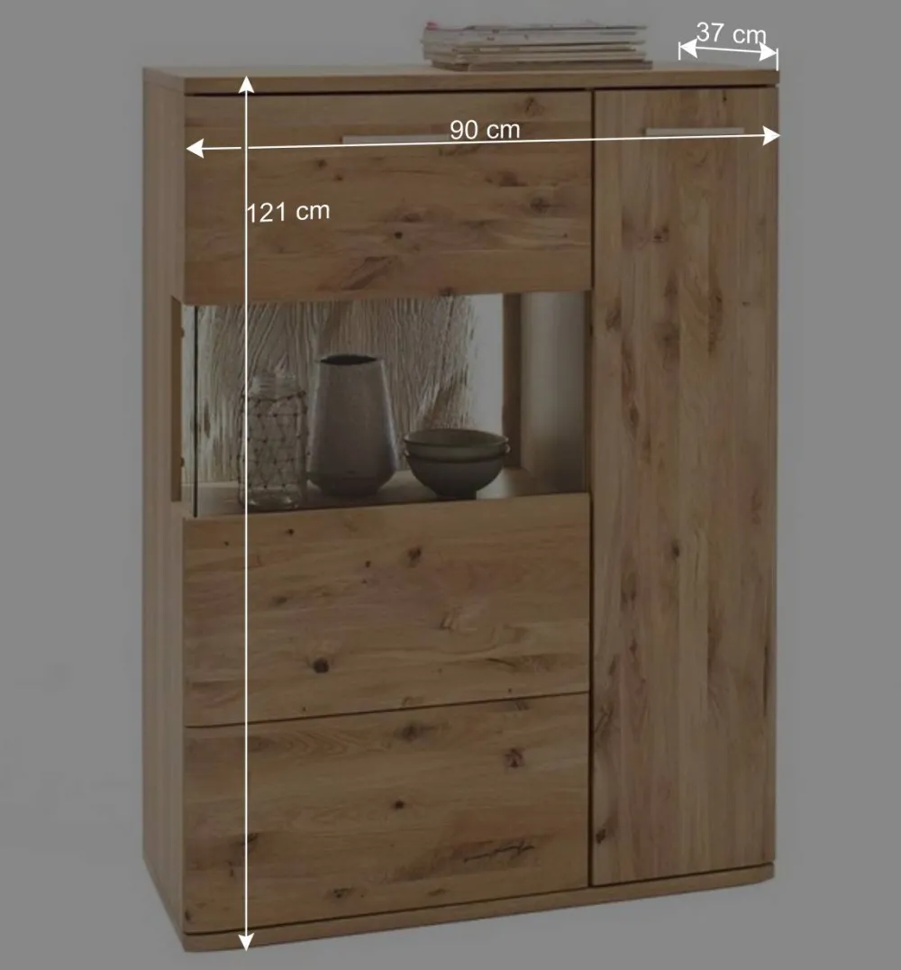 Wohnen Esszimmerschränke|Highboards*Eiche Bianco Highboard mit Glas Einsatz - Crokas I