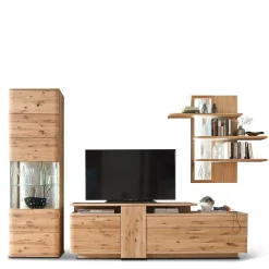 Wohnen Wohnzimmerschränke|Wohnwände*Eiche Bianco Wohnwand Set 320cm - Crokas (dreiteilig)