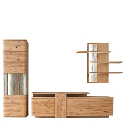 Wohnen Wohnzimmerschränke|Wohnwände*Eiche Bianco Wohnwand Set 320cm - Crokas (dreiteilig)