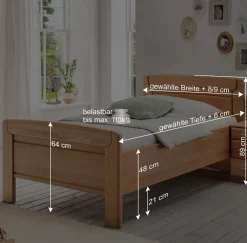 Wohnen Eiche Einzelbett auch in Überlängen - Sendician